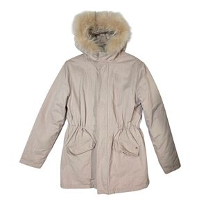 Yves Salomon Kids Cream Puffer Jacket with real fur hood lining